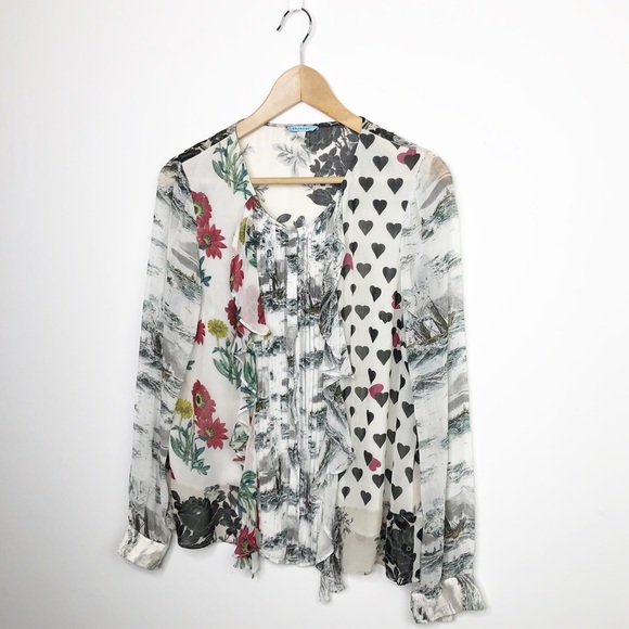LEIFNOTES by Anthropologie Queen of spades sheer mixed media button down blouse - Picture 7 of 11